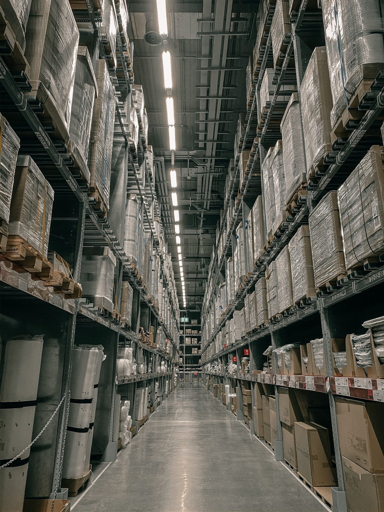 Warehouse aisle with shelves